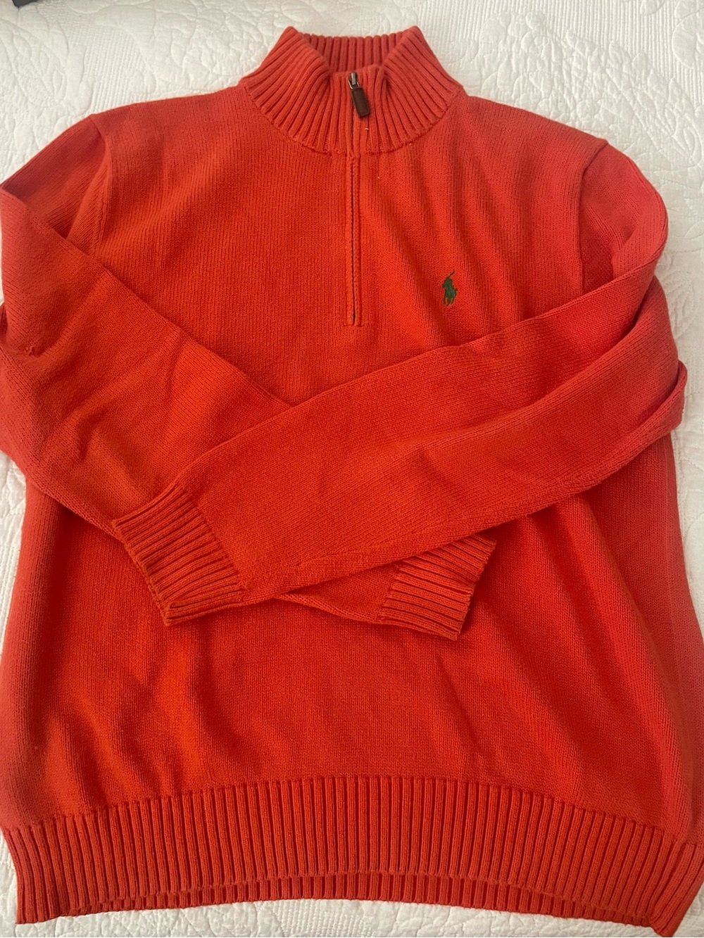 Ralph Lauren Men’s Orange Zip-Neck Cotton Sweater